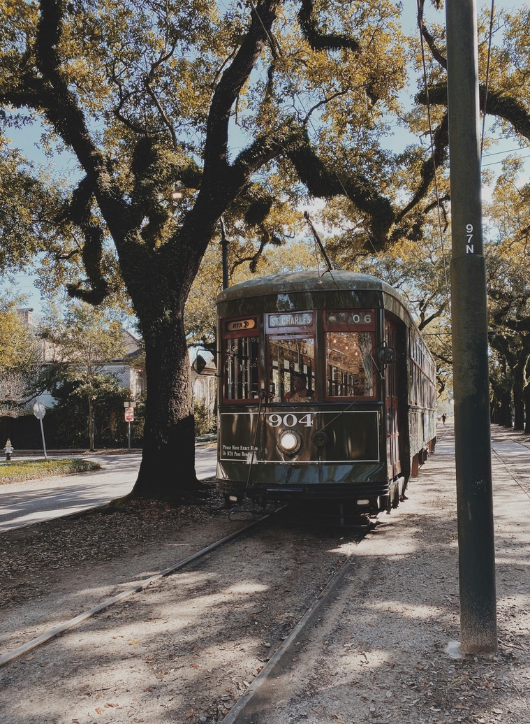 Old-fashioned trolley bus in autumn